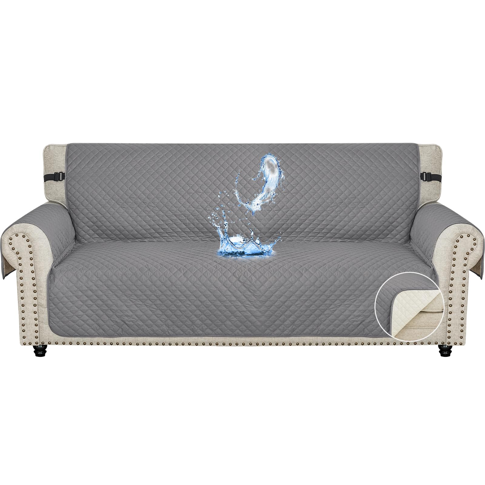 Ystyle 3 Seater Sofa Cover – Waterproof Summer Sofa Covers, Sofa Protector for Scratch Cats and Dogs Pets, Non-Slip Sofa Covers, Washable, Light Grey