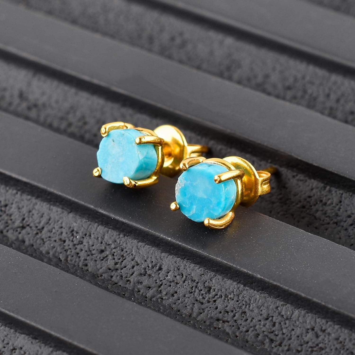 Raw Gold Stud Earrings For Women Natural Gemstone Dainty Pair, Birthstone Energy Crystals Jewelry 14K Gold Plated Flat Back Earrings Trendy Gifts For Mom