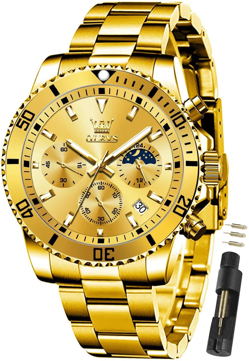 OLEVS Watches for Men Classic with Date Business Dress Luxury Big Face Green/Black/Blue Waterproof Luminous Mens Wristwatch Analog Two Tone Stainless Steel Male Watch