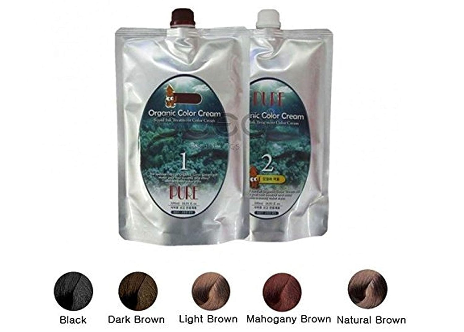 Organic Squid Ink Treatment Color Cream 1st 500ml + 2nd 500ml for Gray Hair Cover, No Scalp Pain with Fast Result (Natural Brown)
