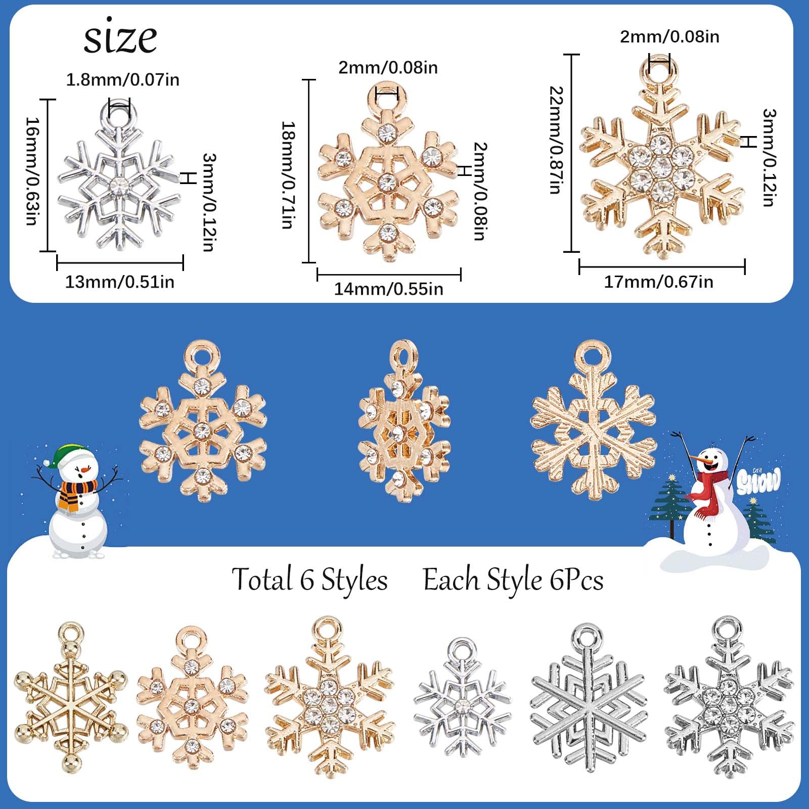 Amazon | SUNNYCLUE 36個6種 クリスマス チャーム 雪の結晶
