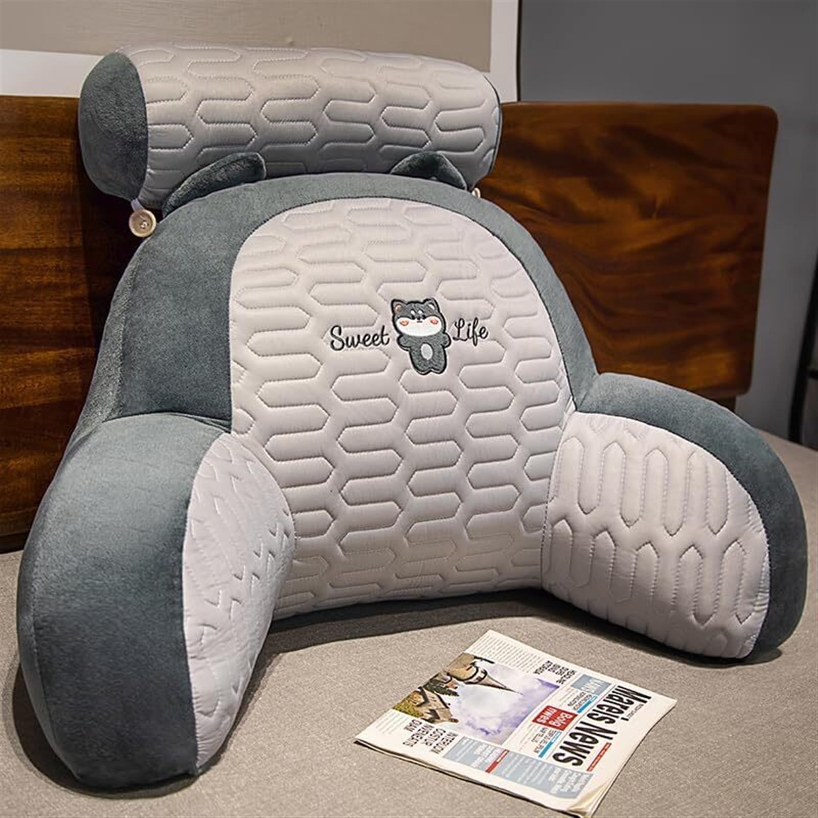Uoxhfdh Gray Bed Rest Lumbar Support Cushion With Arm Breathable Seat Relax Pillow(,35 * 50Cm)