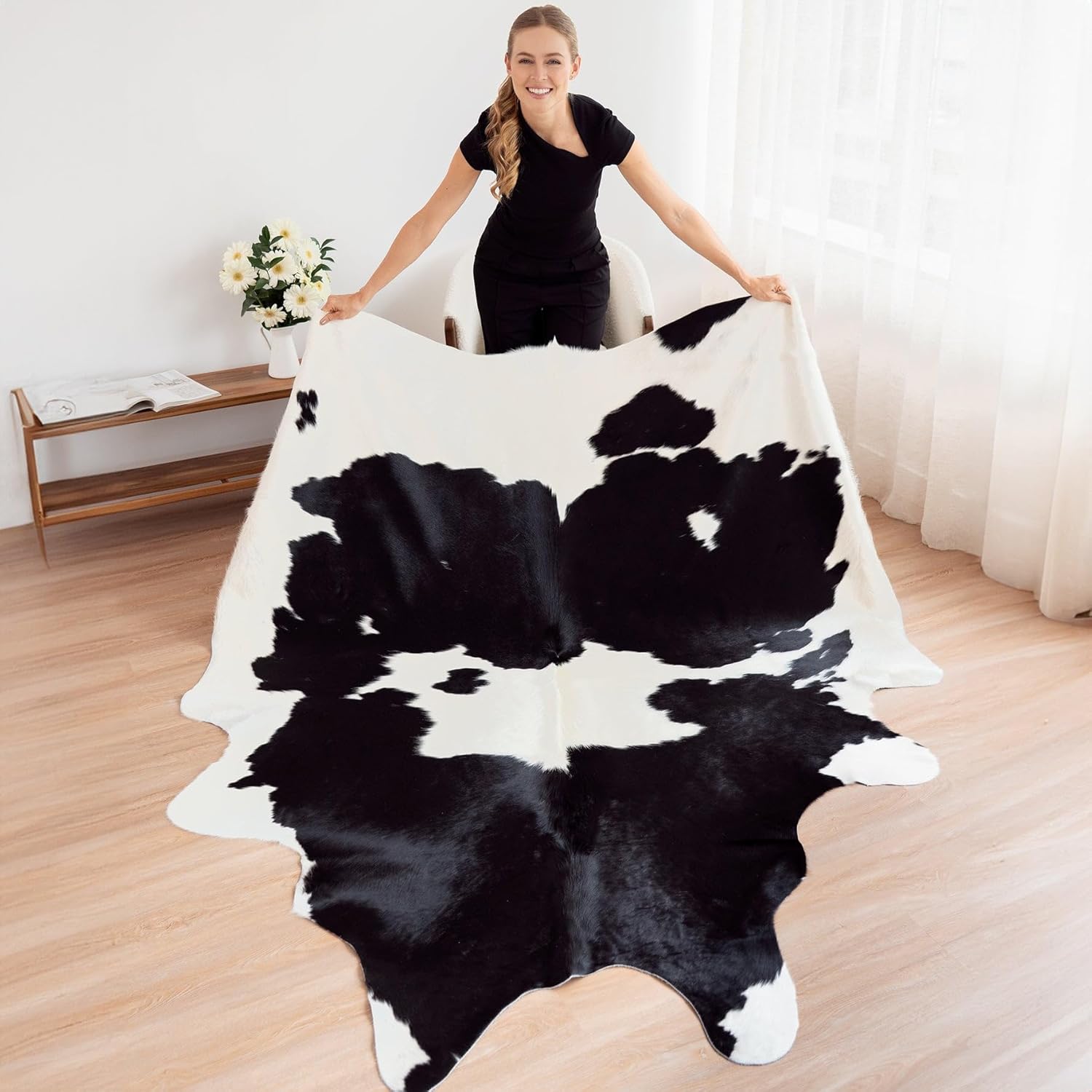 ecowhides 100% Genuine Brazilian Cowhide Rug - Black and White - Luxury Cowskin Leather Area Rug Décor 7 x 6 feet