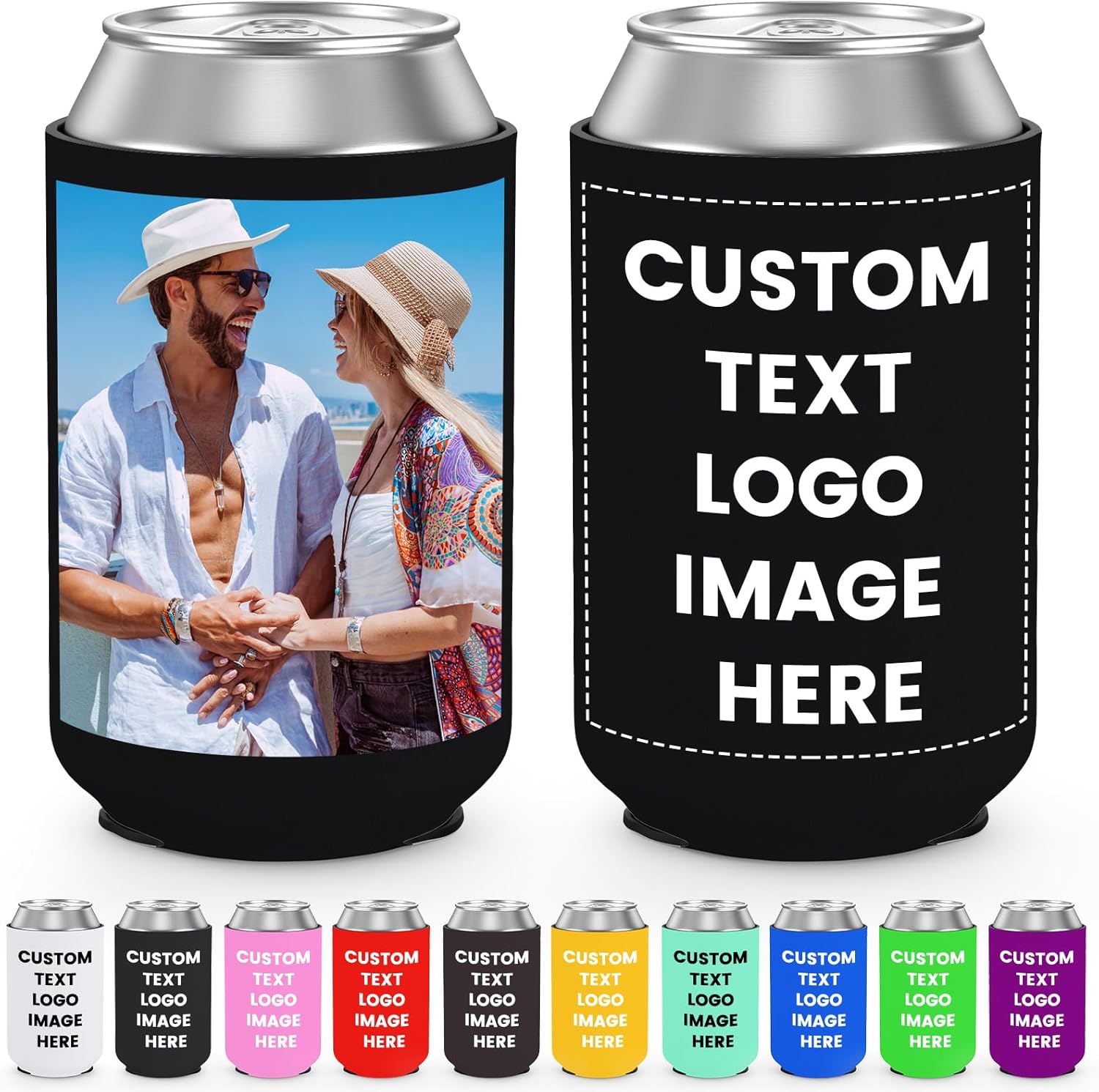Custom Beer Can Coolers Sleeve, 20 pcs Customize Can Cooler with Photo Text LOGO Personalized Beverage Insulator for Wedding, Birthday, Party