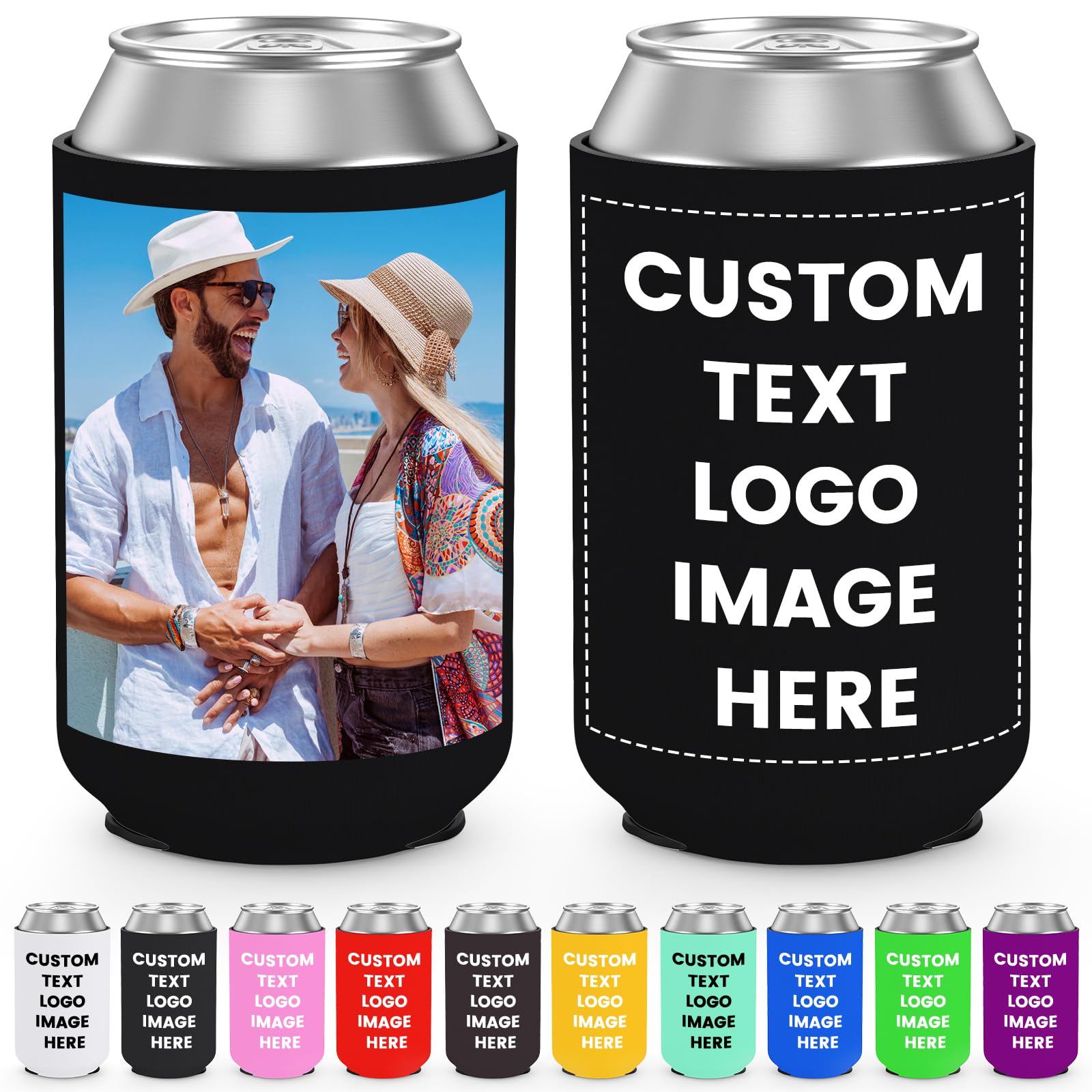 Custom Beer Can Coolers Sleeve, 20 pcs Customize Can Cooler with Photo Text LOGO Personalized Beverage Insulator for Wedding, Birthday, Party