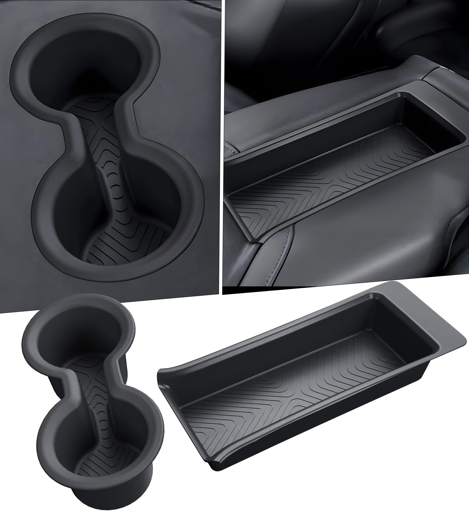 2nd Row Cup Holder Insert &amp; Center Console Organizer for Honda Pilot 2023-2026 (Only Fits for 8 Seats), Interior Accessories TPE Car Cup Holder &amp; Armrest Storage Tray for 2023-2026 Pilot, Black