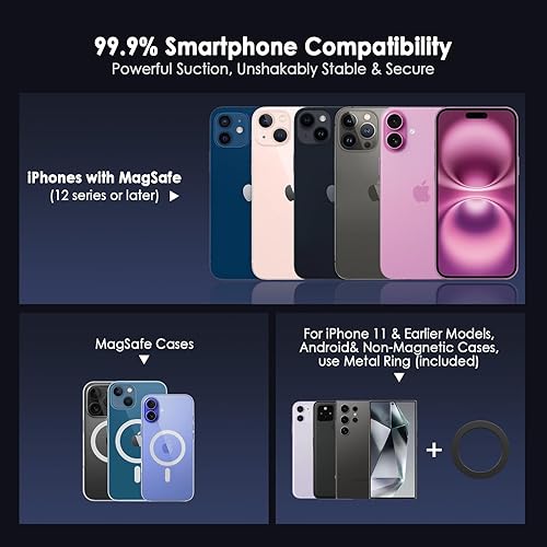 Miniatura 2 de TENOC Soporte magnético para teléfono de automóvil, rotación de 360, soporte de teléfono móvil plegable para cochegimnasioduchaespejo, color blanco