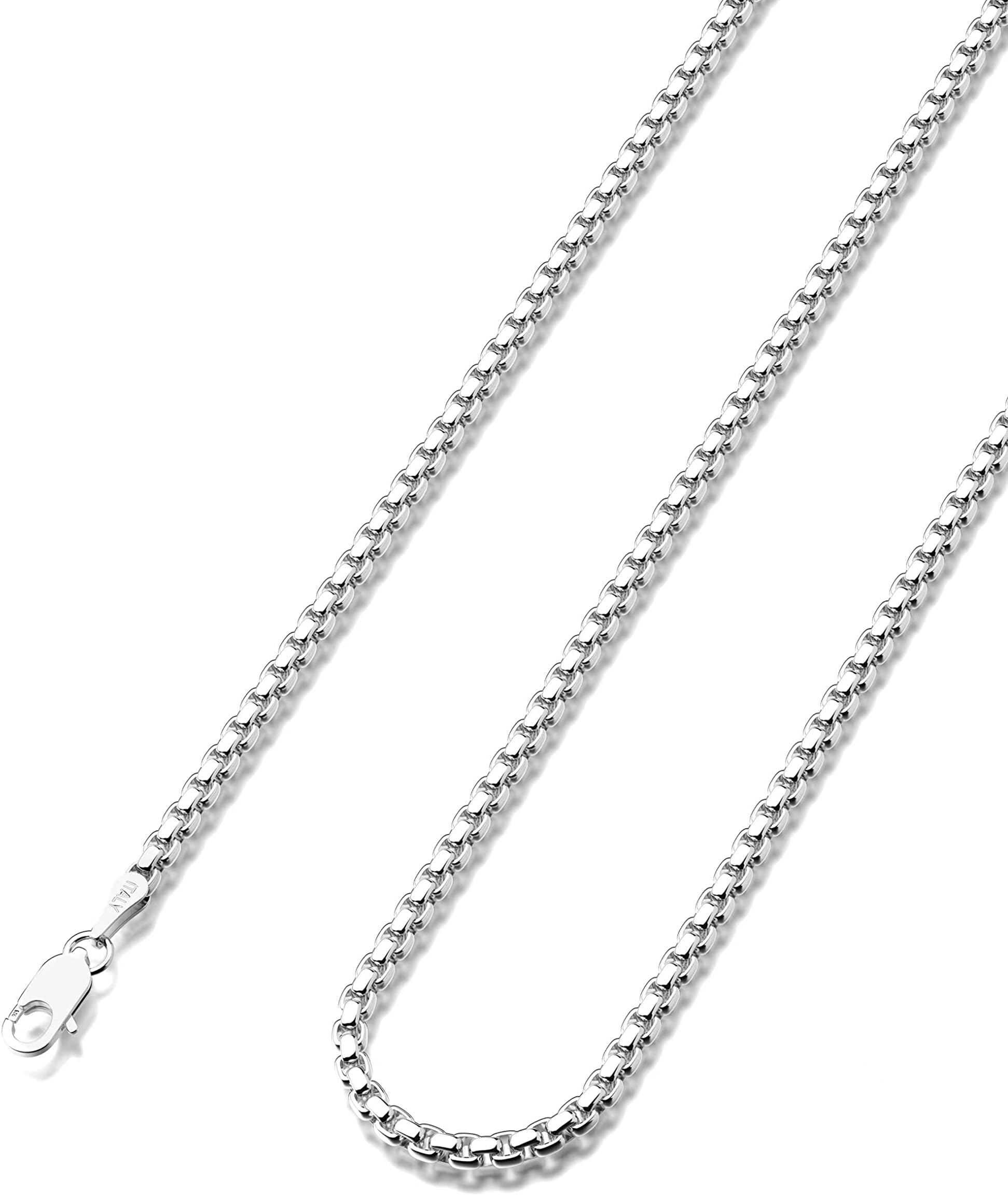 925 Sterling Silver Box Chain Lobster Clasp 2/3/4/5mm Necklace for Women Mens Box Chain Silver/14K Gold Plated Plated Necklace Chain Diamond Cut 16-30 Inches