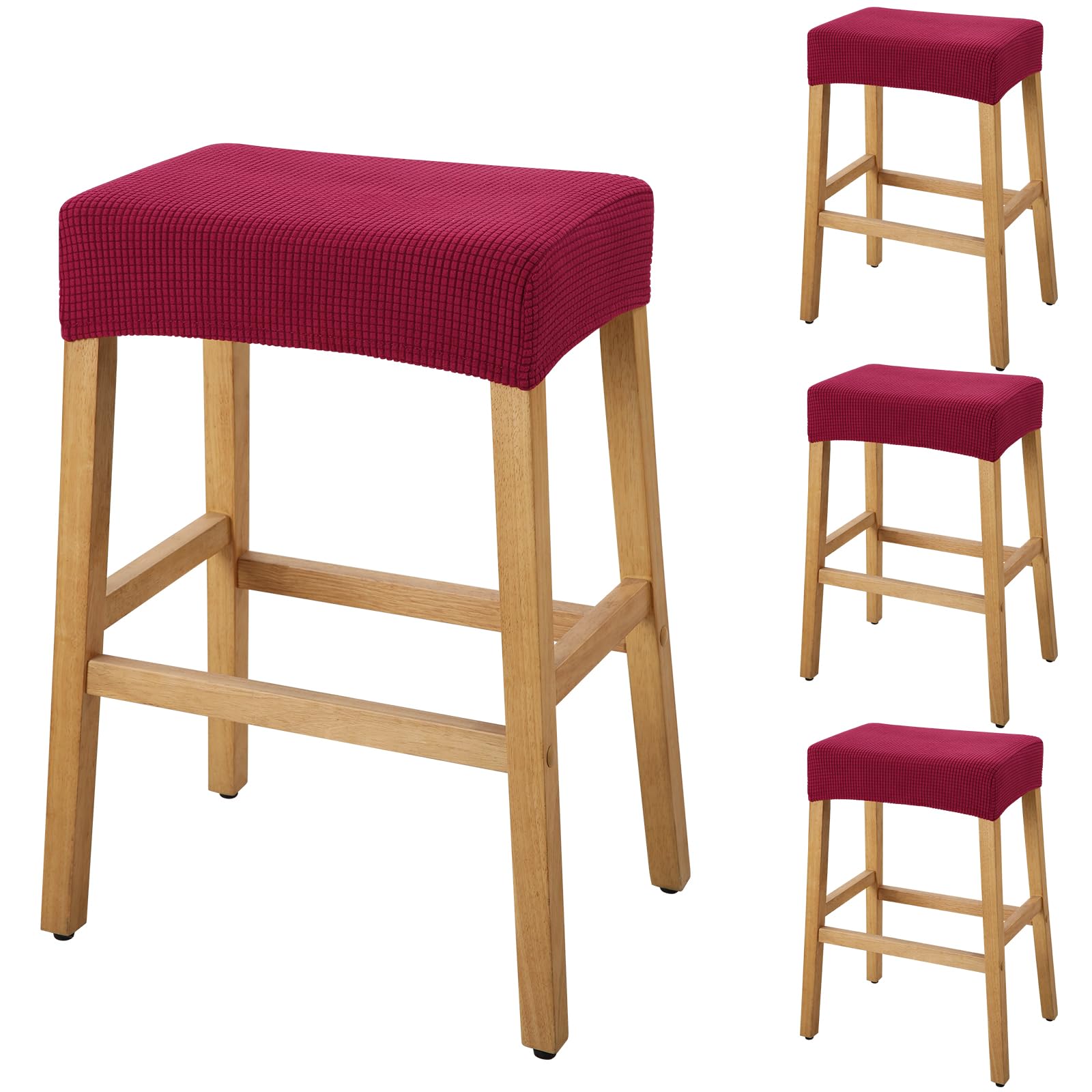 YISUN Stool Covers Rectangle - 4 Pack Stretch Waterproof Saddle Seat Cover Counter Bar Stools Bar Chairs Covers Kitchen Island Chairs Cushion Protector (4, Wine Red)