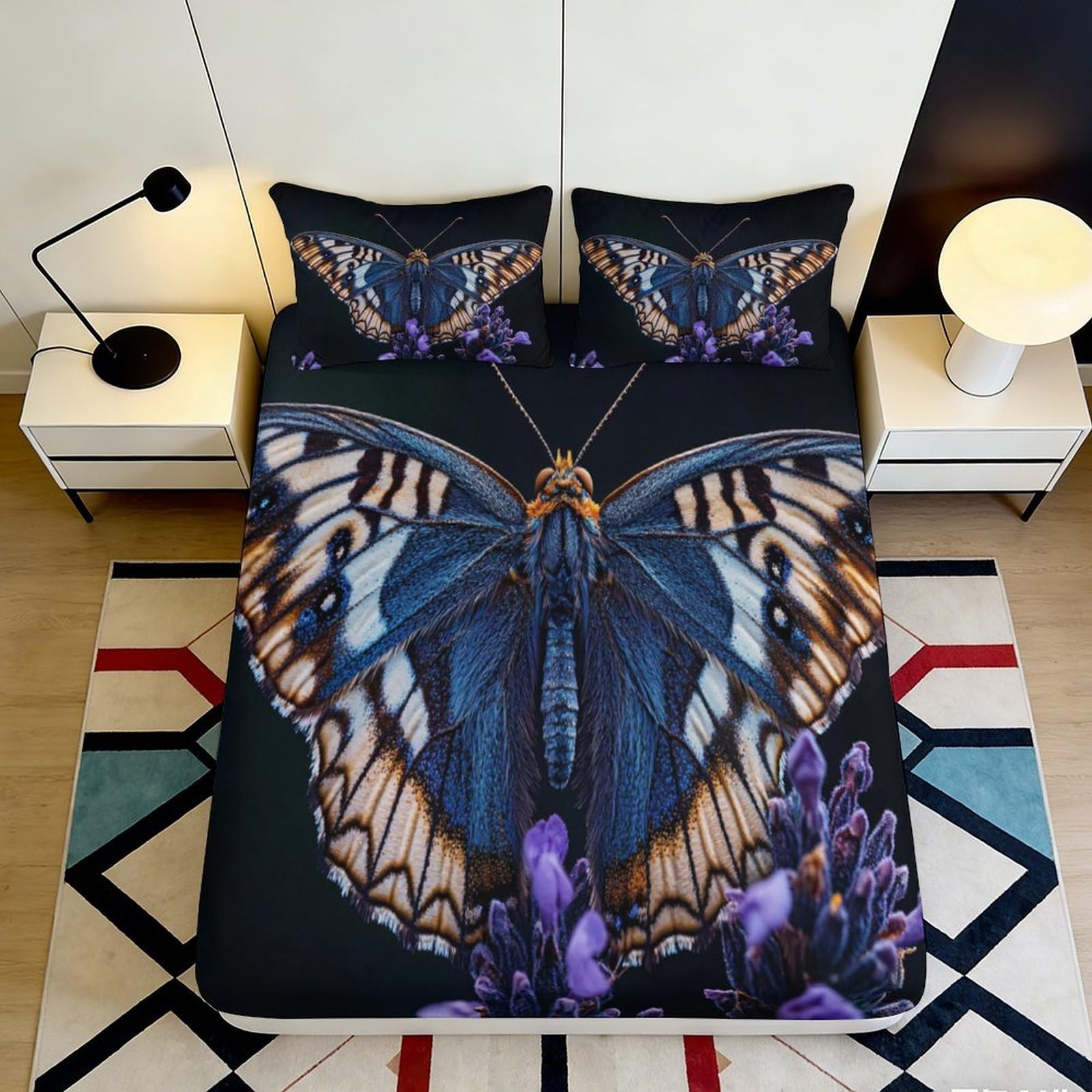 3D Printed Butterfly Dream Fitted Sheet Microfiber Soft Bedroom Decor Purple Night Mattress Cover for Adults Teens 90x200x25cm