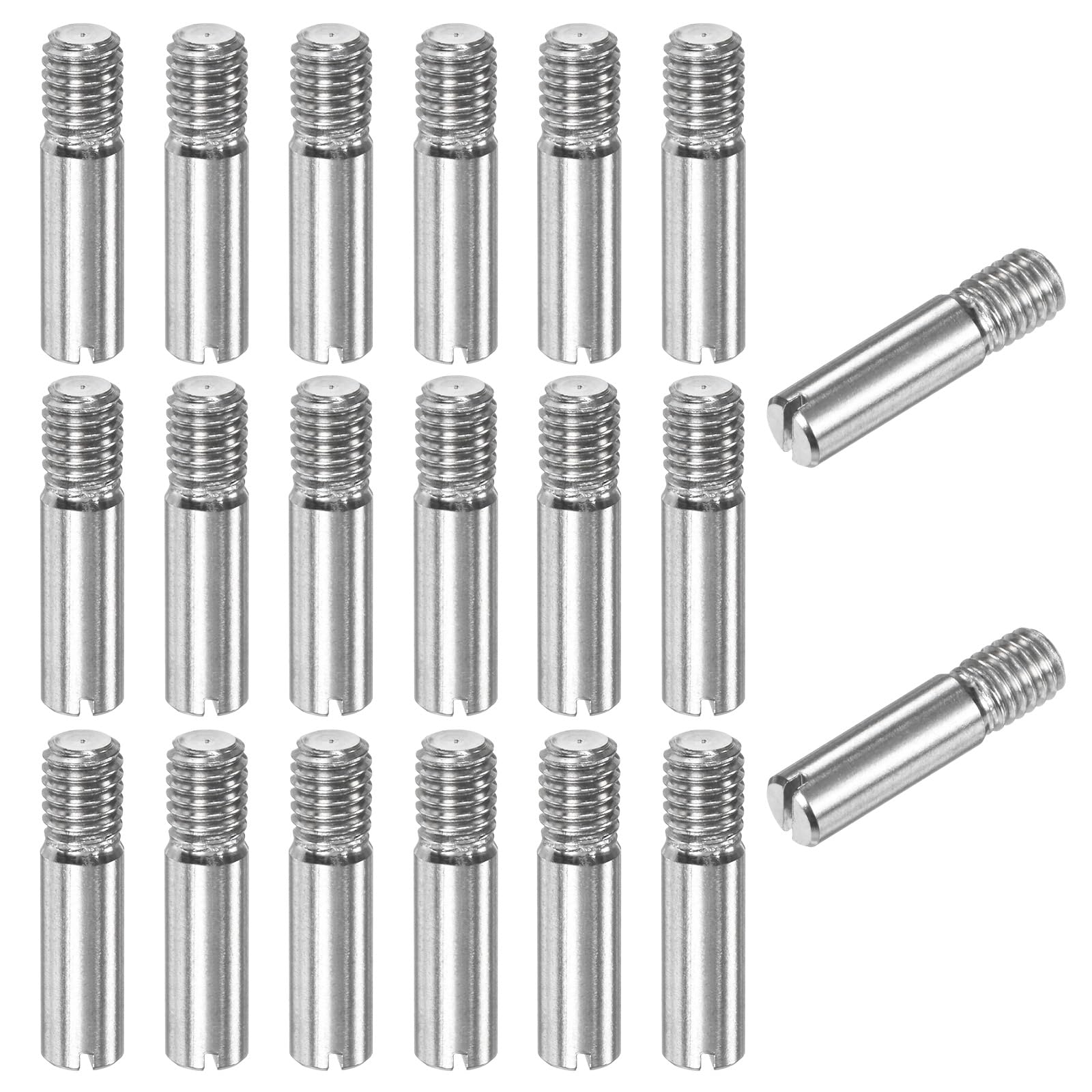 M METERXITY 20-Pack M5 x 20mm Slotted Cylindrical Pin Dowel, 304 Stainless Steel External Thread Locating Dowel Parallel Pins for Metal Devices/Wooden Projects [Silver Tone]
