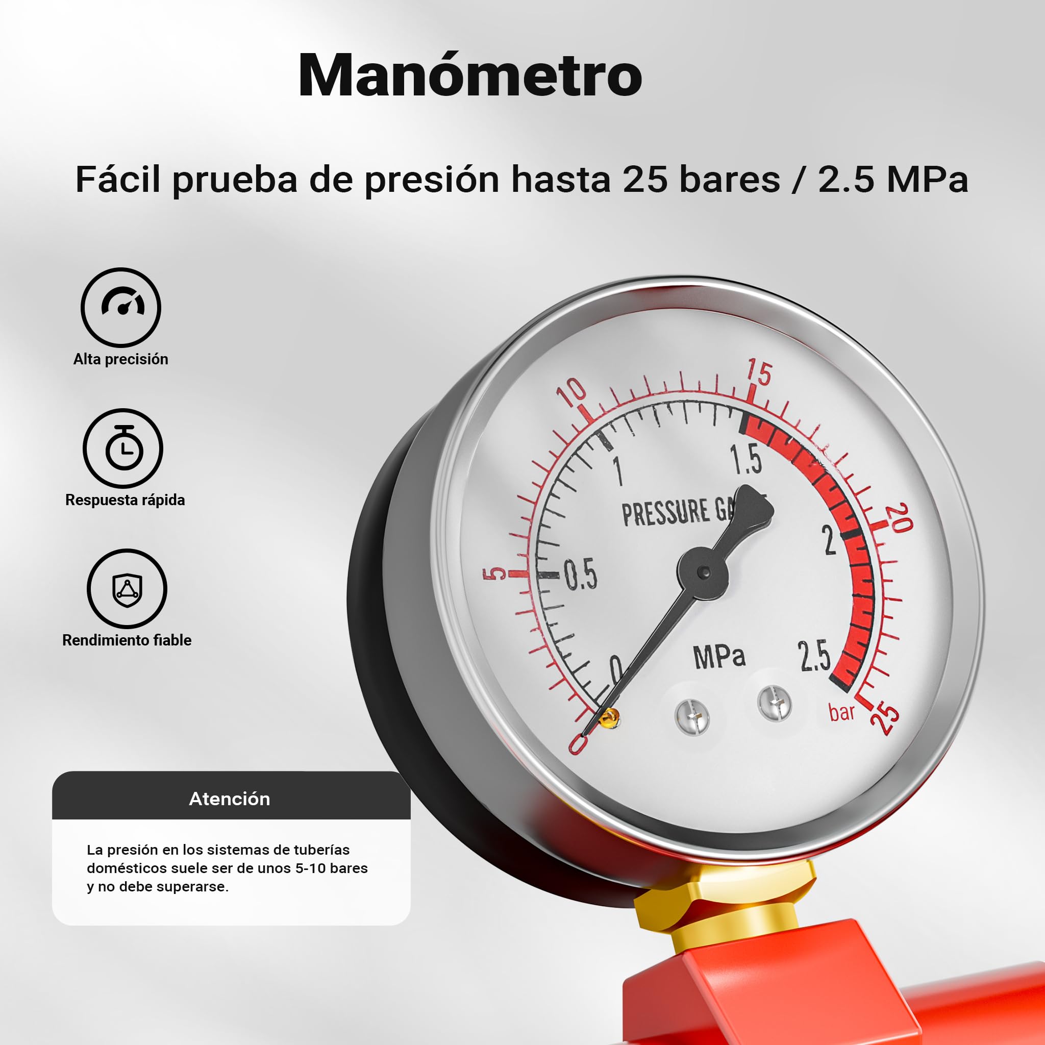 Bomba de llenado y prueba de presión para sistemas de calefacción y solar 25 bares