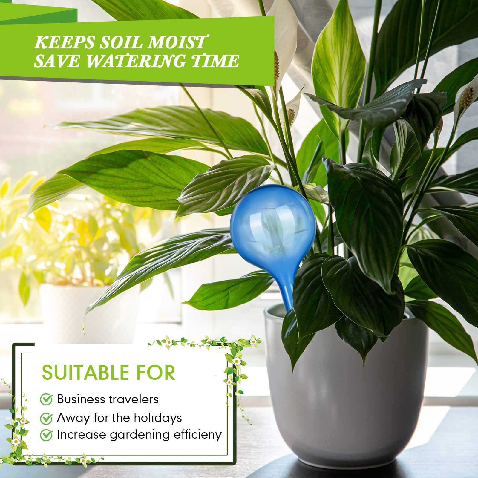 36 Globi per irrigazione per piante, in plastica, con autoirrigazione, dispositivi automatici per l'irrigazione delle piante, inserto per piante piccole, per giardino, interni ed esterni, colore: blu