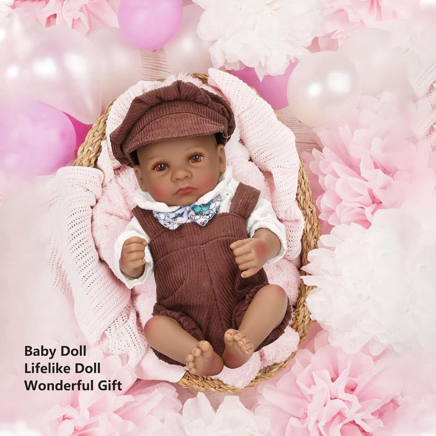 VGEBY Baby Doll, Lovely Lifelike Soft Silicone Newborn Doll 10 Inch Closed Eyes for Children Black Girl Role Play Birthday Gift