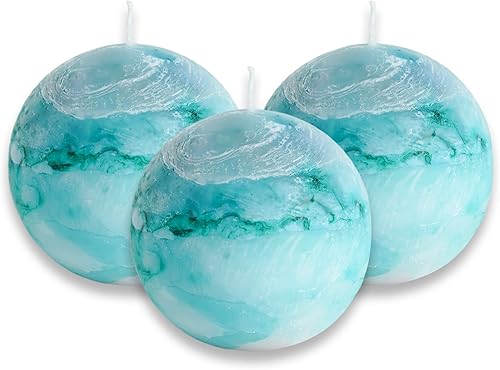 Velas de pilar de bola rústica turquesa de teñido anudado, velas redondas sin perfume de 3 pulgadas para decoración de bodas, celebraciones, velas