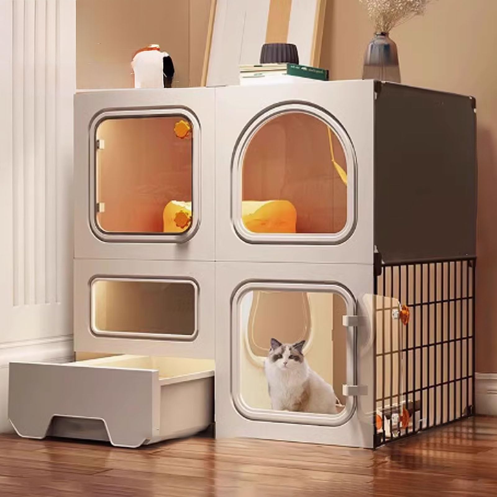GUQASDV Cat Cages Indoor, Cat Houses, Cat Playpen with Top Cover, Cat Enclosures with Pull-out Litter Box with Upgraded Lock for Balcony(71 * 36.5 * 71cm)