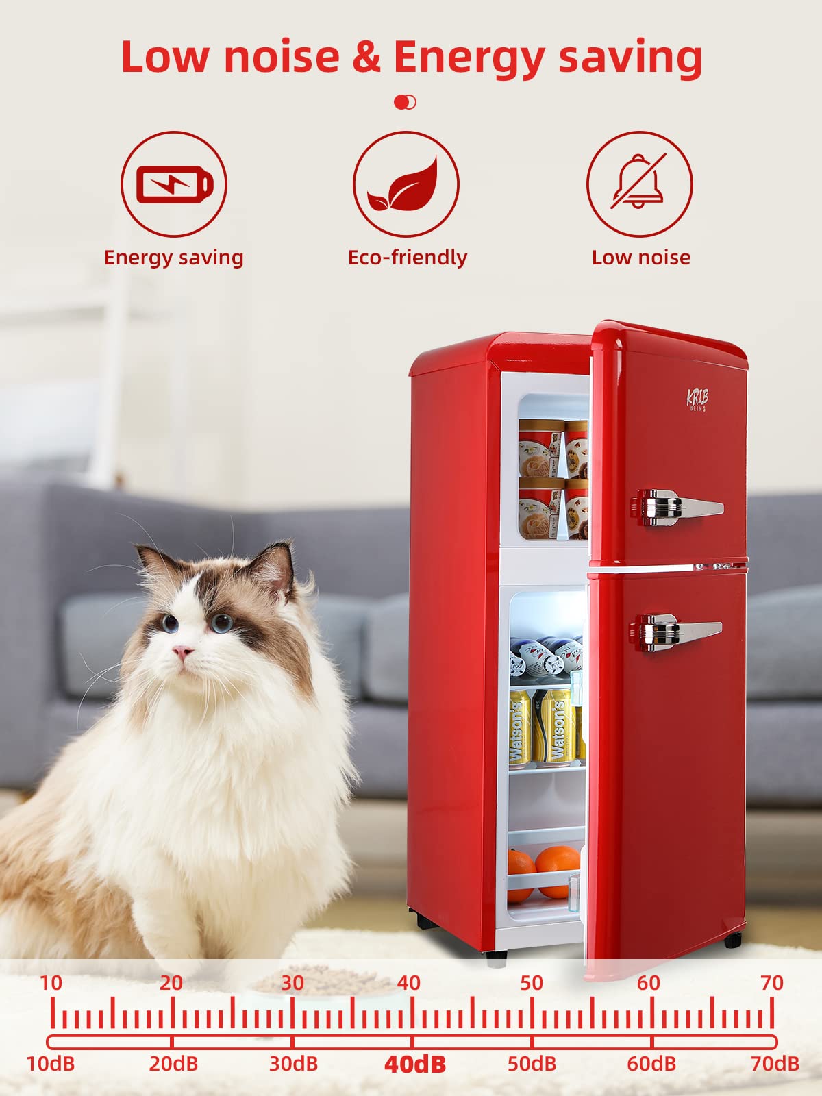 Krib Bling 3.5 Cu.Ft Refrigerators With Freezer, Fridge With 7 Level Temp Adjustable Thermostat, Fridge For Apartment, Office, Basement, Red on Fridge.com - View 2
