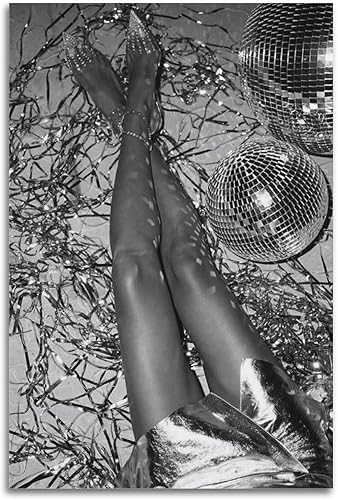 Póster vintage en blanco y negro con bolas de discoteca Mirrorball Hot Girl, pintura decorativa, pósteres de pared e impresión artística moderna