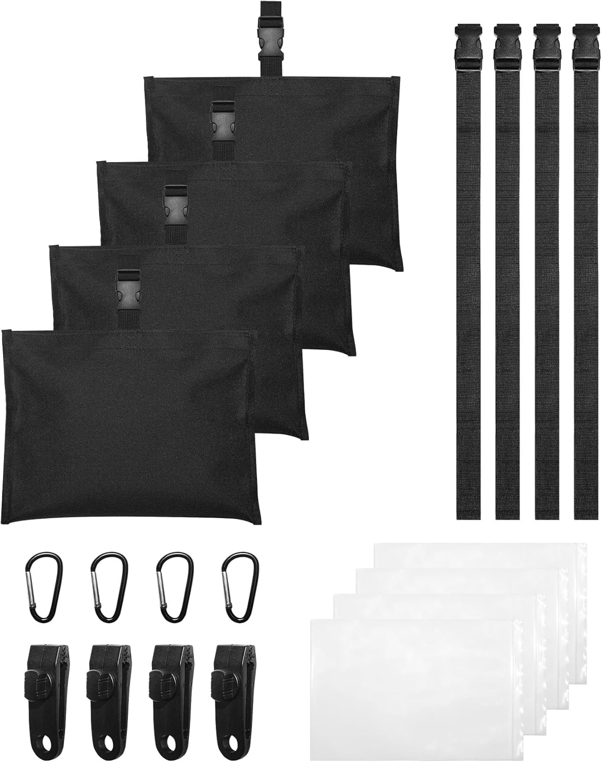 Sand Bag for Mooring Cover for Boat: Marine Grade Sandbags Weight Bags, Boating Accessories with Durable 600D Oxford Fabric Sand Bag, 5# Carabiner, 20" Nylon Strap, Sealed PE Bag(8PCS,Black)
