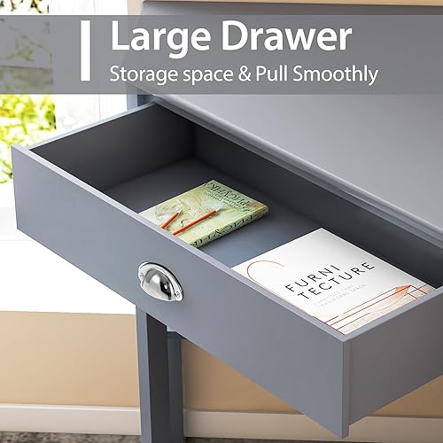 Miniatura 5 de Escritorio esquinero para espacio pequeño, escritorio de esquina de madera, mesa de escritura compacta con cajón y estantes de almacenamiento,