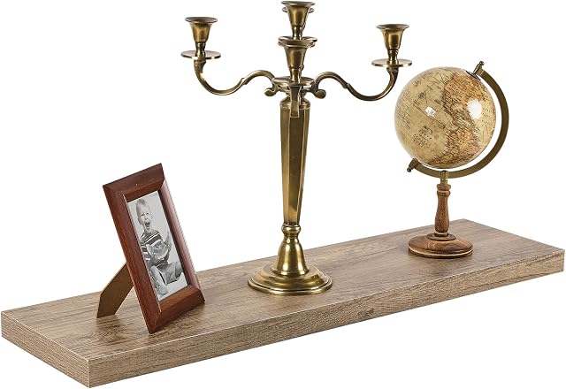 URBNLIVING Anthracite Oak Wooden Floating Wall Mount Shelves Display Unit (1, 90cm)