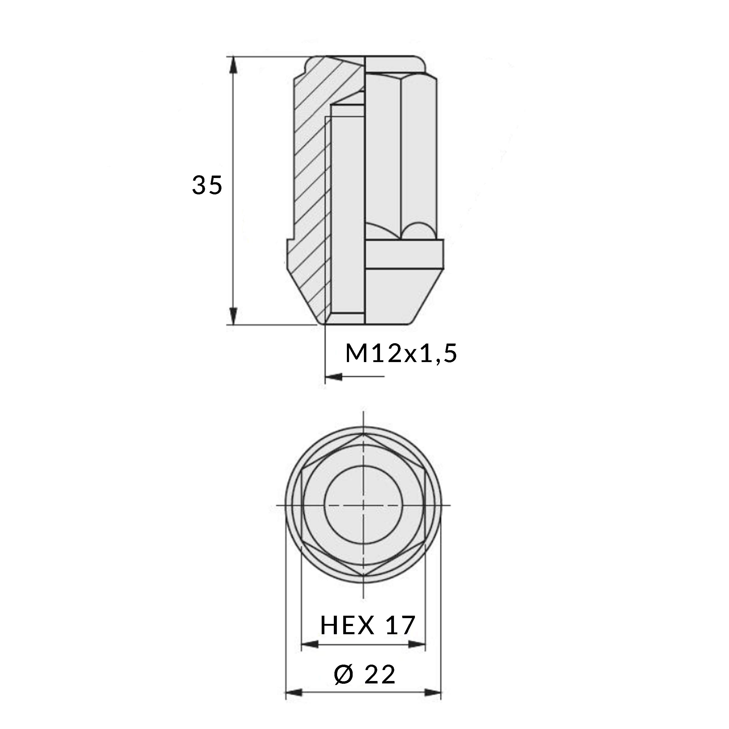 20x Radmuttern M12x1,5 Geschlossen Rad Mutter für Stahlfelgen Alufelgen Schwarz Chrom SW17