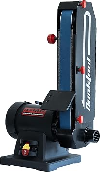 Bucktool 2 x 48 Belt Sander, 1 HP 7A 4500 FPM Bench Belt Sander for Knife Making, Metalworking and Stock Removal, Flat and Curved Sanding Design, Quick Belt Change