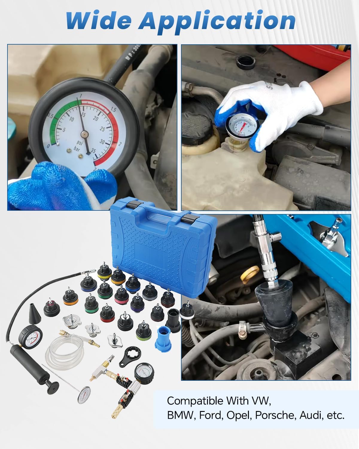 ATPEAM 28pcs Universal Radiator Pressure Tester Coolant Pressure Tester and Vacuum Refill Kit for Automotive Cooling System Water Tank Leakage Detection