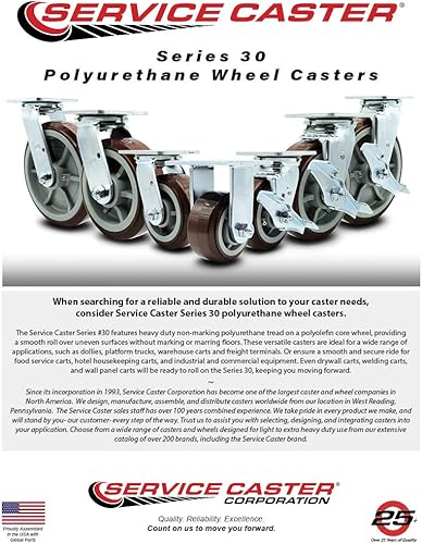 Miniatura 7 de Service Caster Brand - Juego de 4 ruedas giratorias de poliuretano resistentes con ruedas de 5 pulgadas, incluye 2 ruedas giratorias con frenos y
