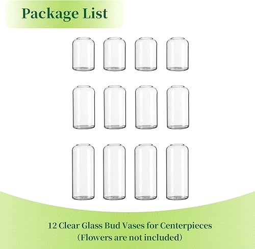 Miniatura 5 de Hewory - Jarrones de cristal para flores, modernos jarrones de vidrio soplado para centros de mesa, juego de 12, mini jarrones transparentes a