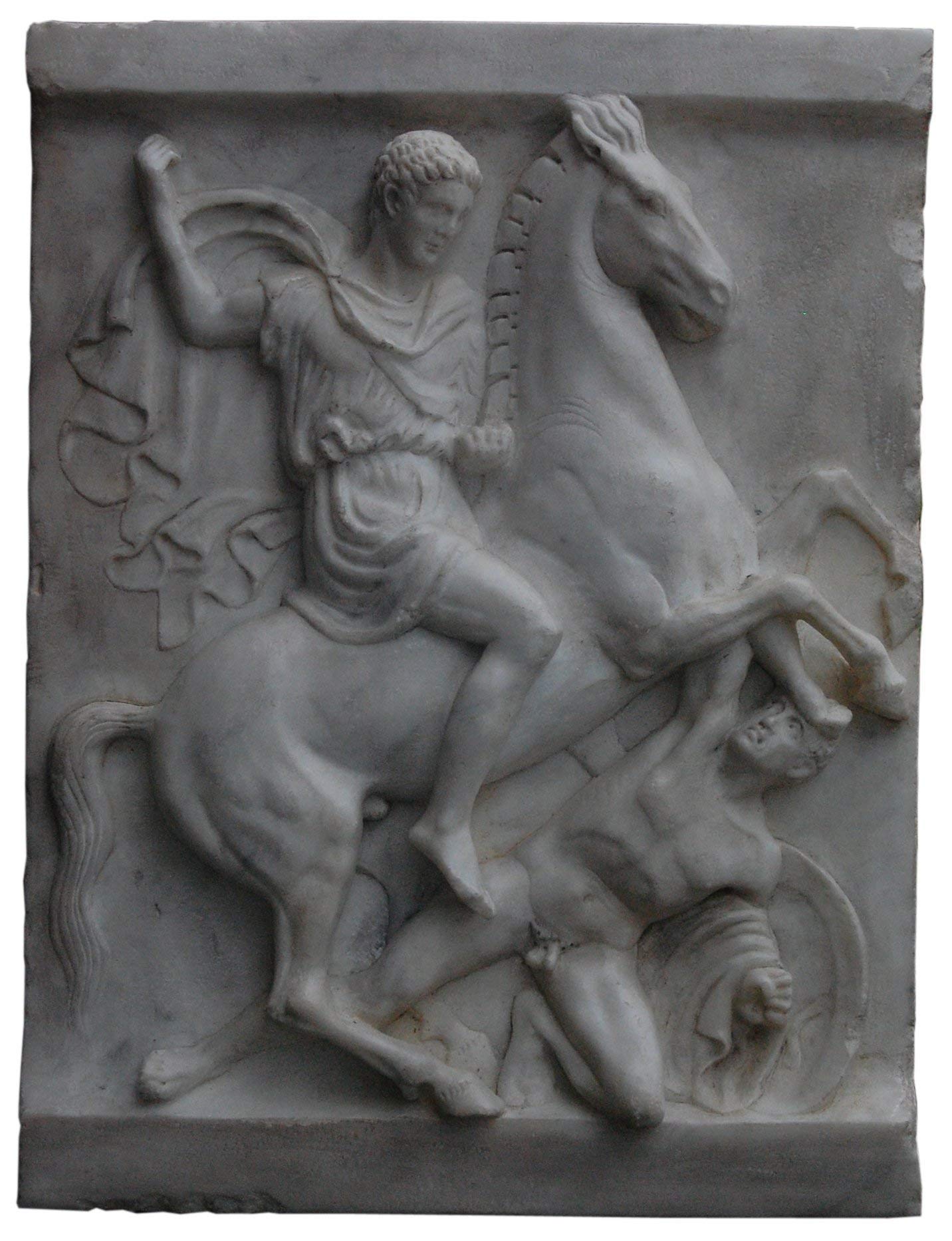 Hight relief representing a Classic Battle with horse carved from Carrara marble.
