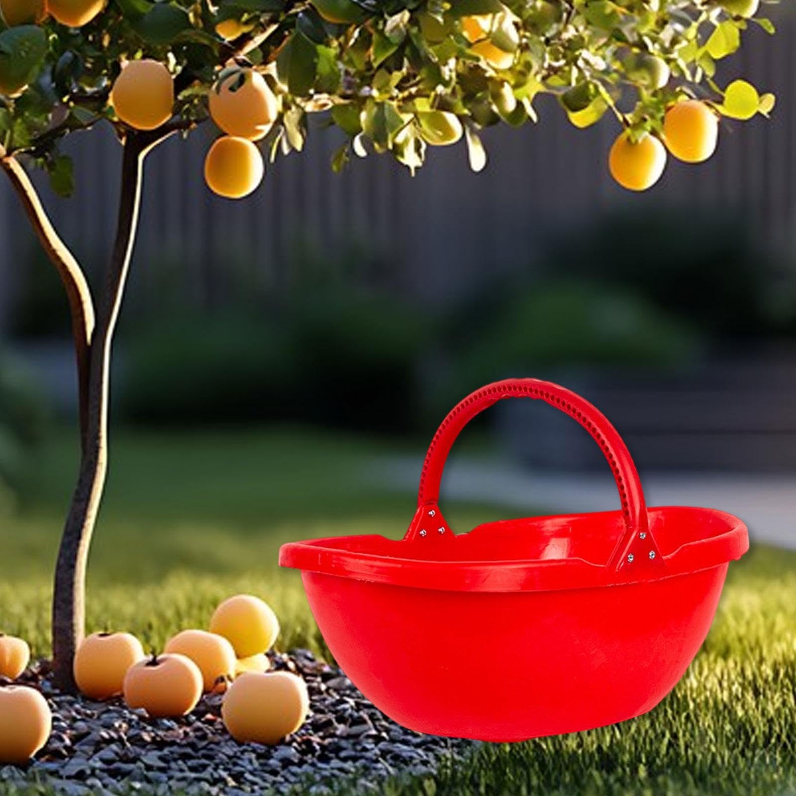 Cesto portaoggetti da giardino con manico ergonomico, strumento di raccolta portatile, per coltivare il giardino, rosso
