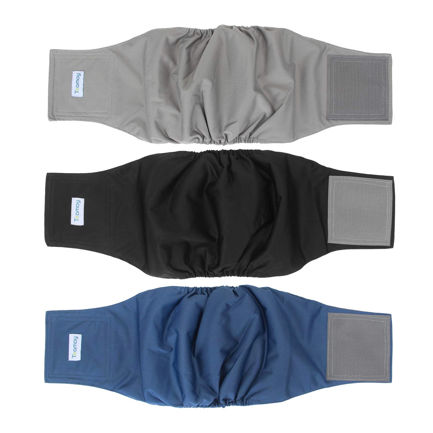 Teamoy 3 Pack Male Dog Diaper Wrap with Gray Lining, Washable Puppy Belly Bands, Super-Absorbent and Comfortable(L1,16-20" Waist)