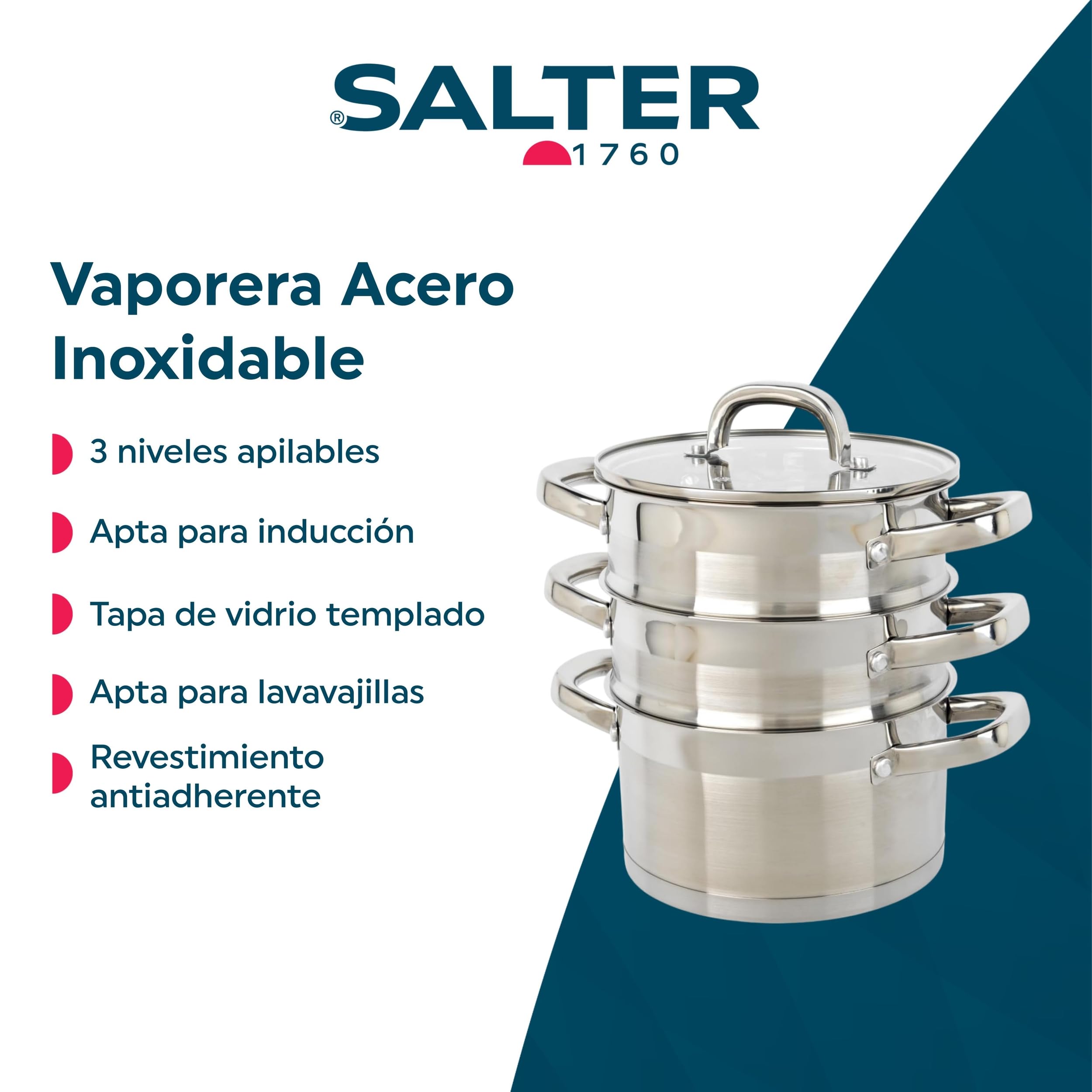 Salter Timeless Vaporera 3 niveles 18 cm, acero inoxidable