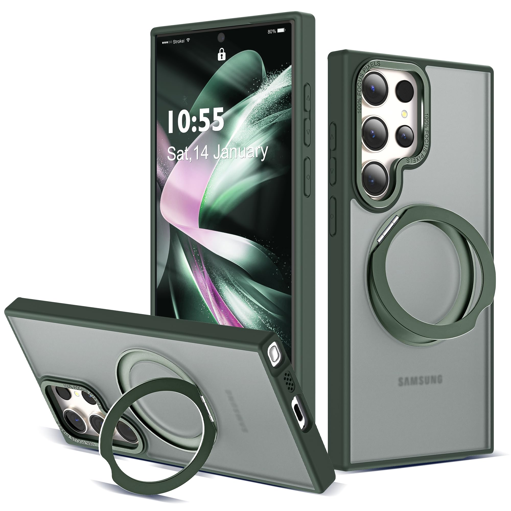 for Samsung Galaxy S22/S23 Ultra Case with Spin Stand,Dark Green
