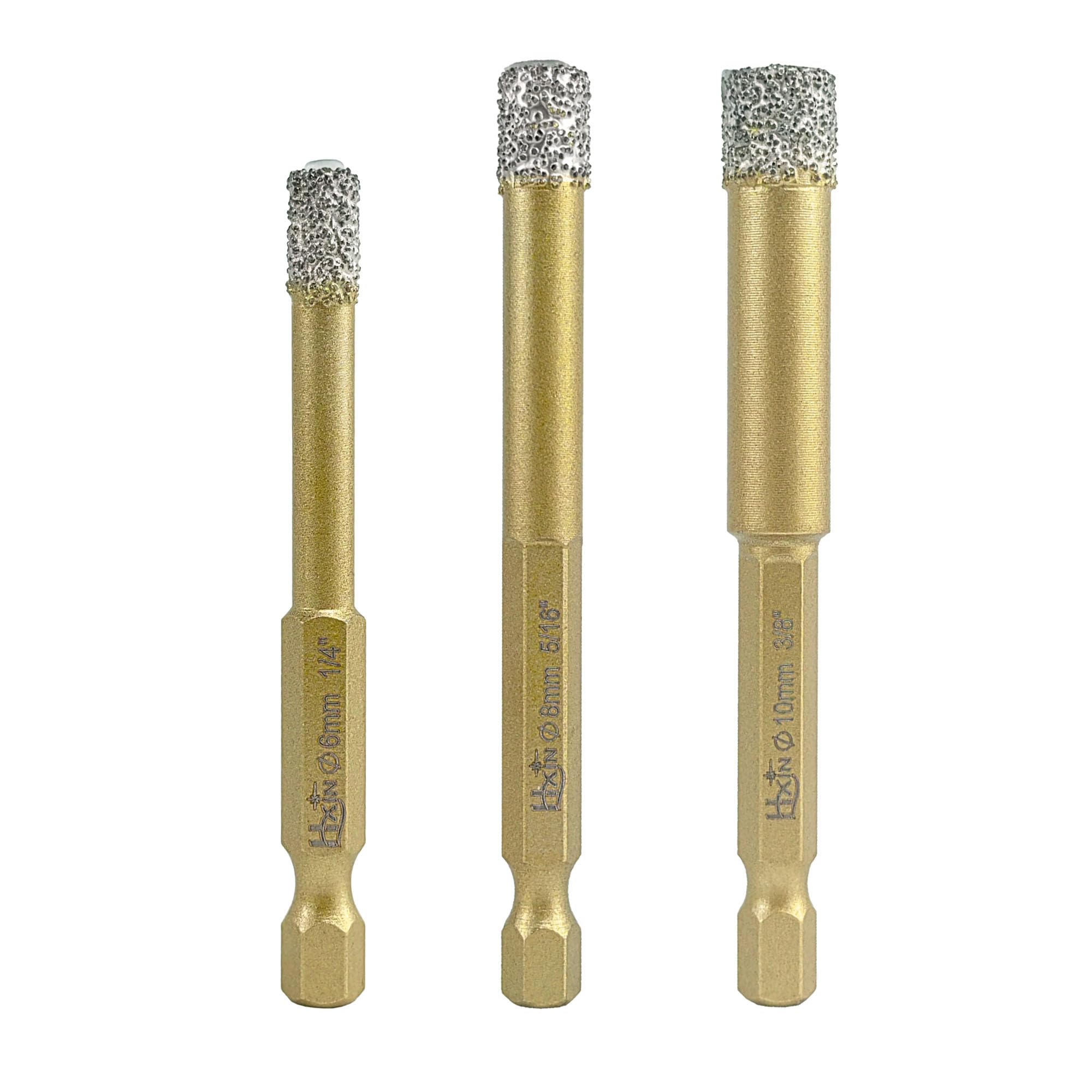 HXIN Vacuum Brazed Diamond Drill Bits with Hex Shank E6.3mm Fast Connection for Dry or Wet Drilling on Porcelain Ceramic Tile Granite Marble Used on