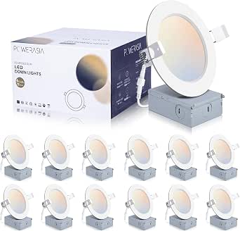 POWERASIA 20-Pack 4 Inch LED Recessed Downlight With Junction Box - 5CCT Selectable (2700K-6000K), 9W 850lm, Ultra-Thin, ETL & Energy Star Certified - View #8