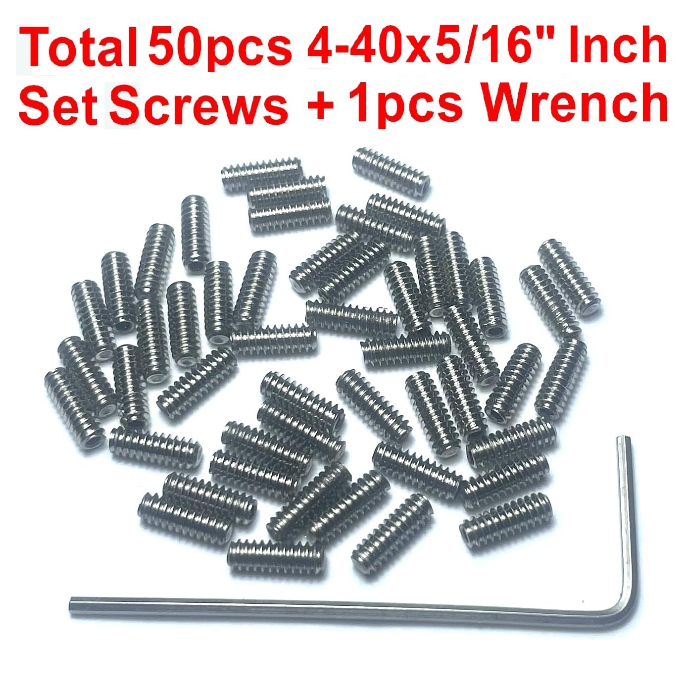 ZDingTech 50pcs Set Screws 4-40 x 5/16 inch 304 Stainless Steel Allen Head Hex Socket Set Screws Grub Hex Head Sockets with 1.27mm Allen Wrench.(5/16