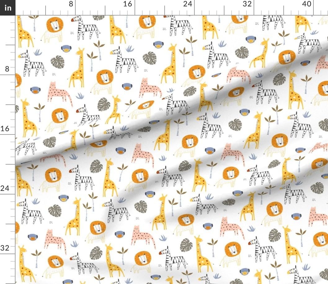 Spoonflower Fabric - Whimsical Animals Scandi Kids Baby Playroom Jungle Leopard Giraffe Printed on Petal Cotton Fabric Fat Quarter - Sewing Quilting Apparel Crafts Decor