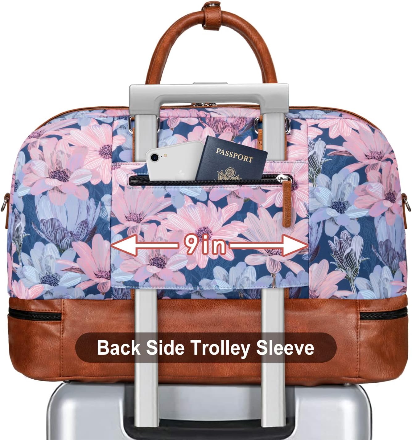 Weekender Bag for Women, Large Overnight Bag Canvas Travel Duffel Bag Carry On Tote with Shoe Compartment 21" 3Pcs Set - Image 3