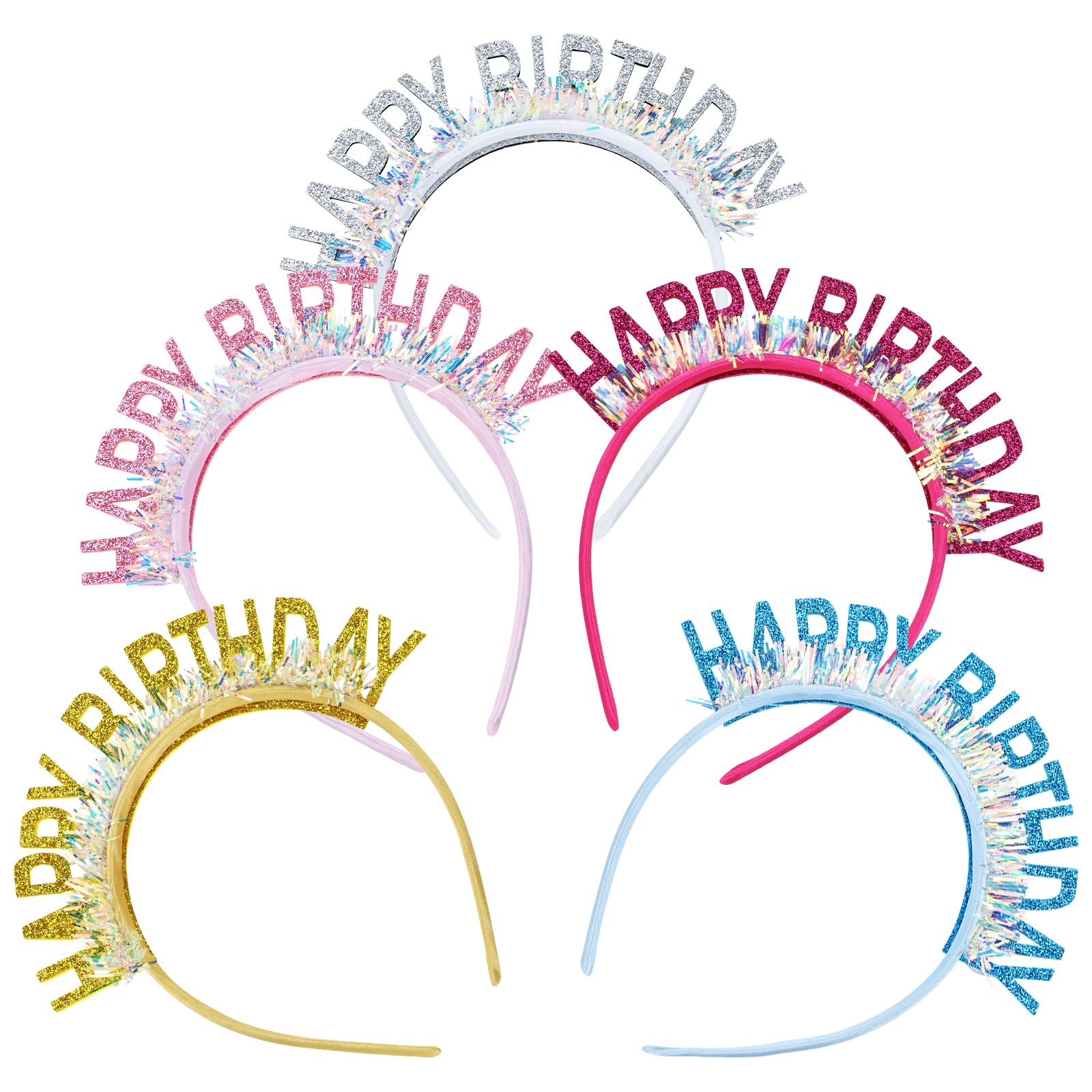 Dizila 5 Pieces Sparkly Sequin Happy Birthday Headbands Birthday Party Hair Hoops Bands Accessories