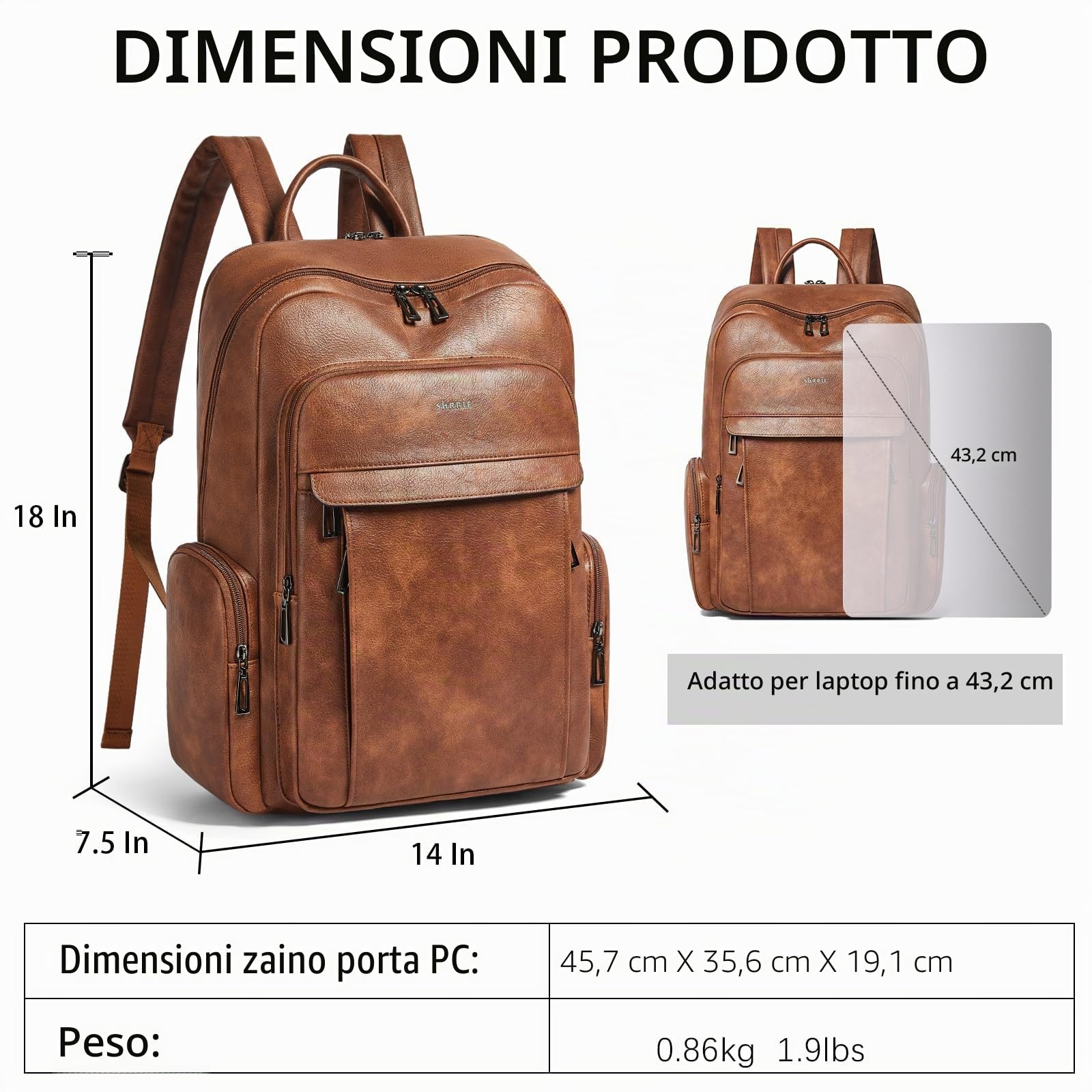 Shrrie cuoio laptop zaino per donne con 17 pollici Vegan cuoio computer zaino tasca per viaggio college lavoro