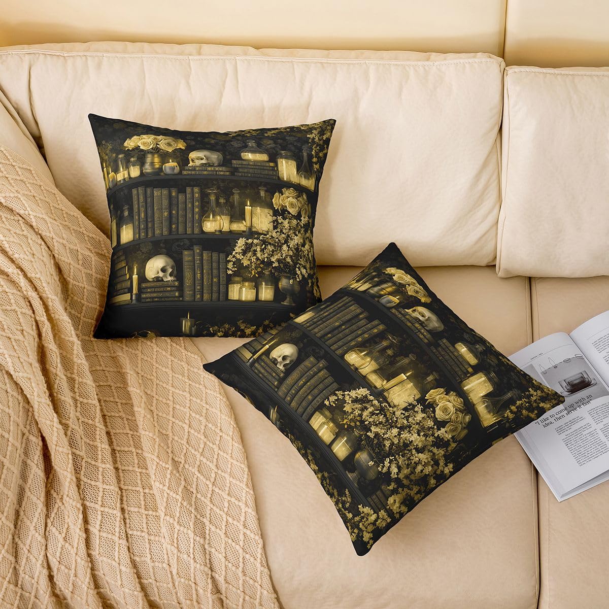 Homewish Magiczne książki, zestaw 4 poszewek na poduszkę 20 x 20