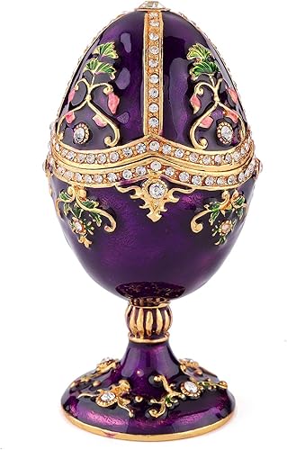 Miniatura 2 de QIFU Caja de baratija de huevo de Pascua púrpura pintada a mano de estilo vintage con esmalte rico y diamantes de imitación brillantes, regalo único