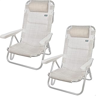 Aktive 62254 - Pack de 2 sillas plegables multiposición para playa, jardín, terraza o camping, 5 posiciones diferentes, Altura 21 cm, medidas 48x45,5x84 cm, Reforzadas, incluye asa de transporte