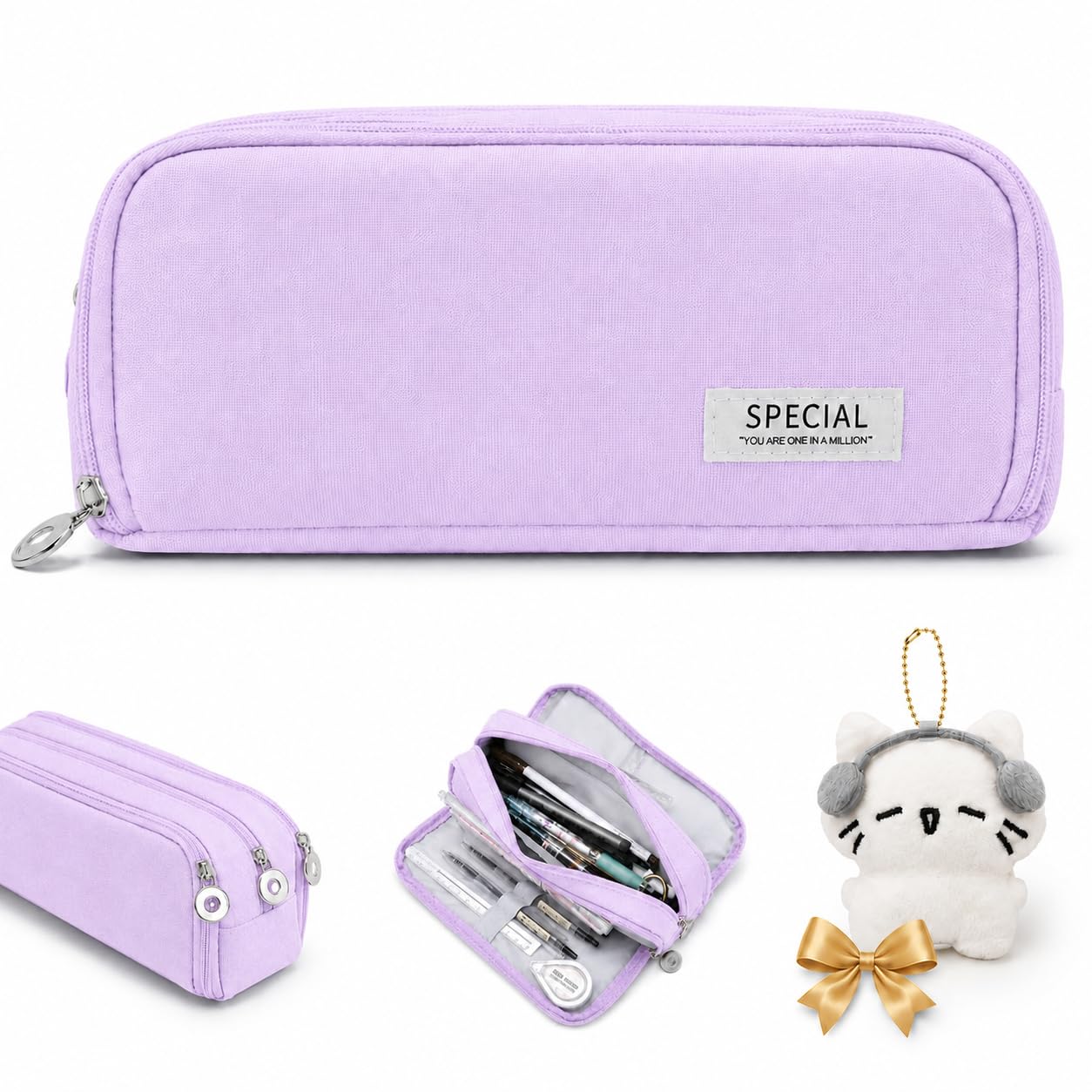 Polka Dot Pencil Case, Cute Pencil Case for Girls (Light Purple)
