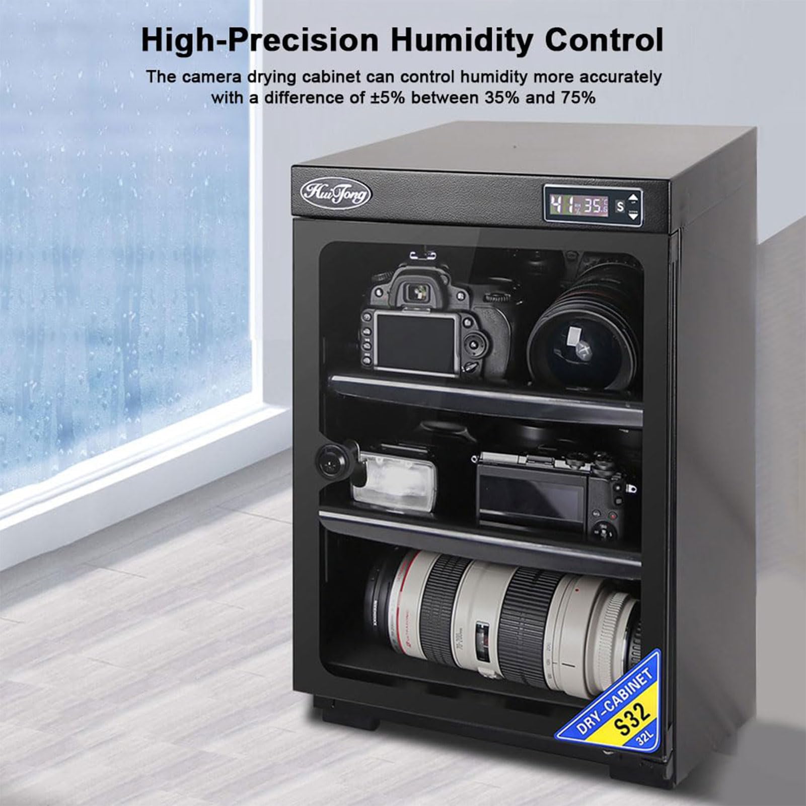 Scatola elettronica a prova di umidità, armadio asciutto con display digitale a LED, armadio di stoccaggio deumidificatore per obiettivo fotografico, per obiettivo fotografico e attrezzatura 50L