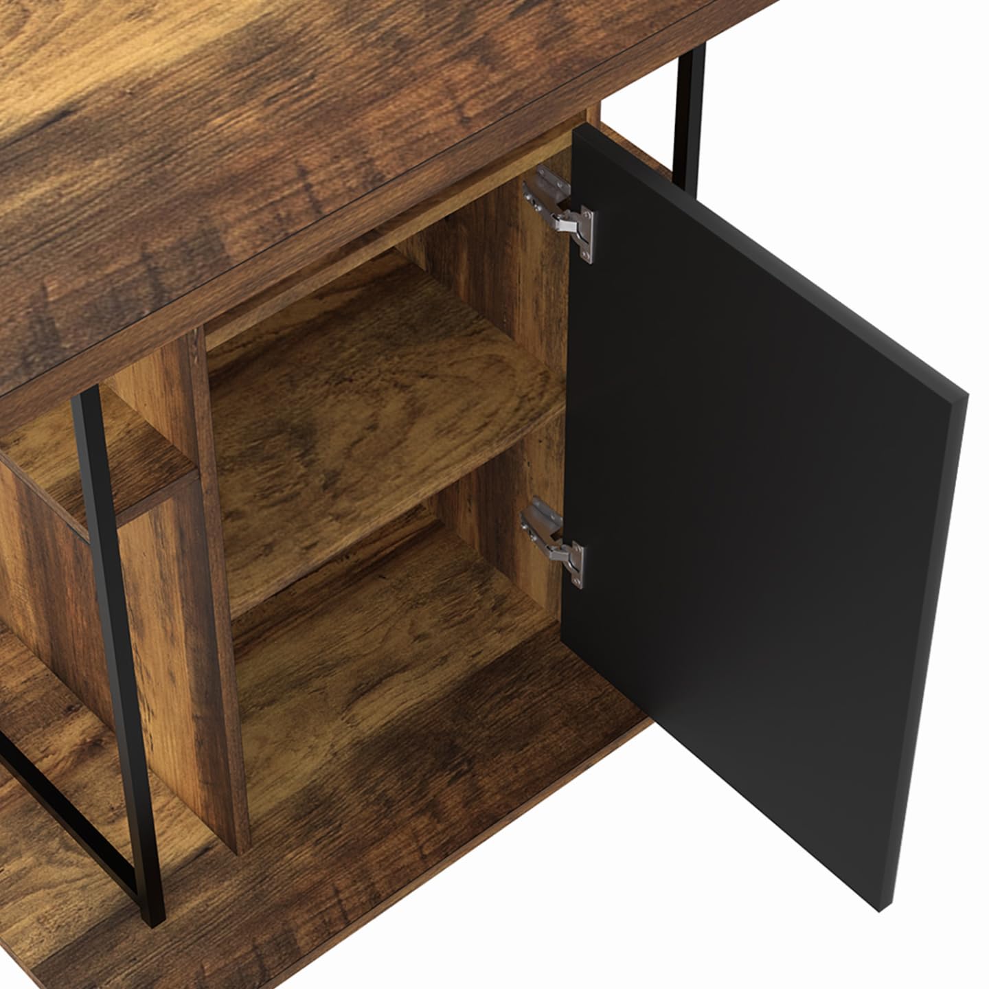 IDMarket - Ilot Central UGO 110 cm Bois Noir et Effet Bois foncé Hawkins avec rangements Design Industriel