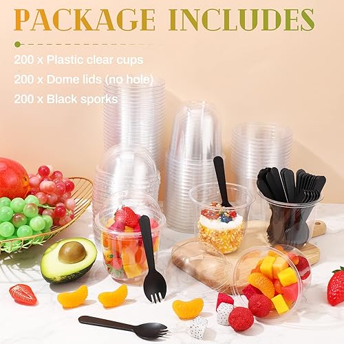 Miniatura 5 de Paquete de 200 vasos desechables de plástico transparente para postre, yogur, parfait y plátano, pudín para mascotas, con 200 espátulas para fiesta