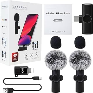 Portable Wireless Lapel Microphone Set (2 Pack) – 98ft Range, Multi-Mode Switching – Ideal for Online Meeting(Black)